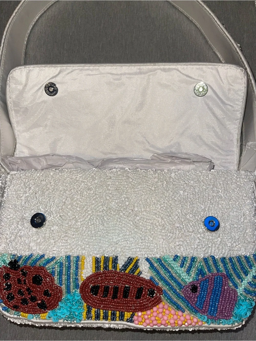 Viral Hand Beaded Bag with Fish Aquatic Coral Reef Handmade In India